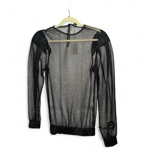 5RUE long sleeve top black/gold Sheer Polka Dot Women's Top NWT